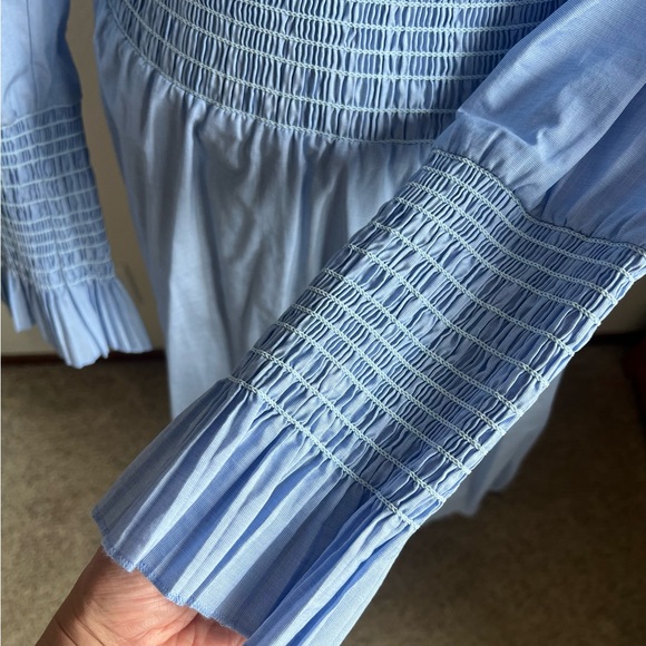 Tory Burch Smoked Cotton Dress Sky Blue Size 6 - Like New - Picture 4 of 8